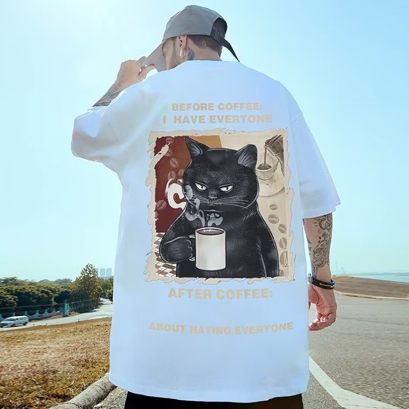 Áo Thun Tay Ngắn Cổ Tròn In Hình Mèo Đen Thời Trang Mùa Hè Cho Nam Và Nữ Size M-8XL