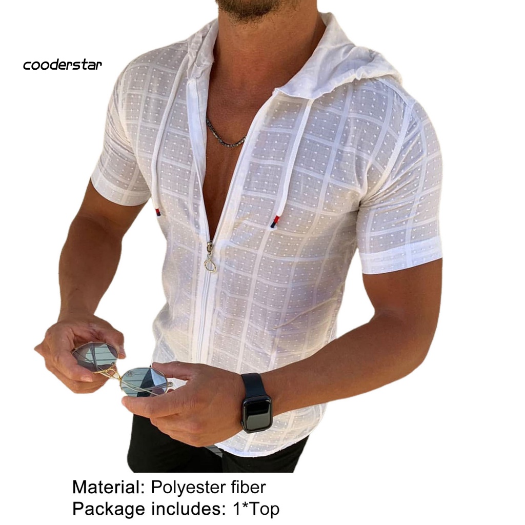 Áo Thun Tay Ngắn Có Nón Phối Khóa Kéo In Họa Tiết Caro Thời Trang Mùa Hè Cho Nam