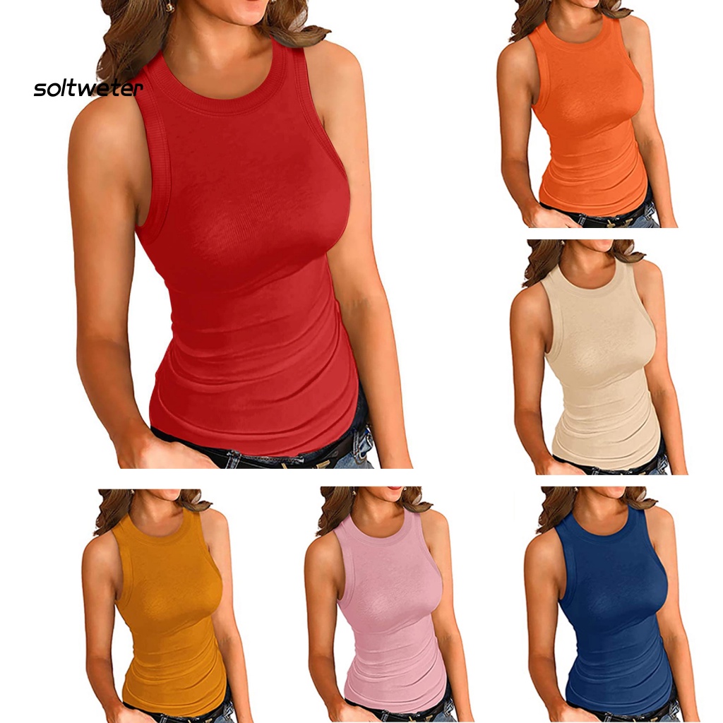 Áo Croptop Dệt Kim Cổ Tròn Ôm Dáng Thiết Kế Gợi Cảm Cho Nữ