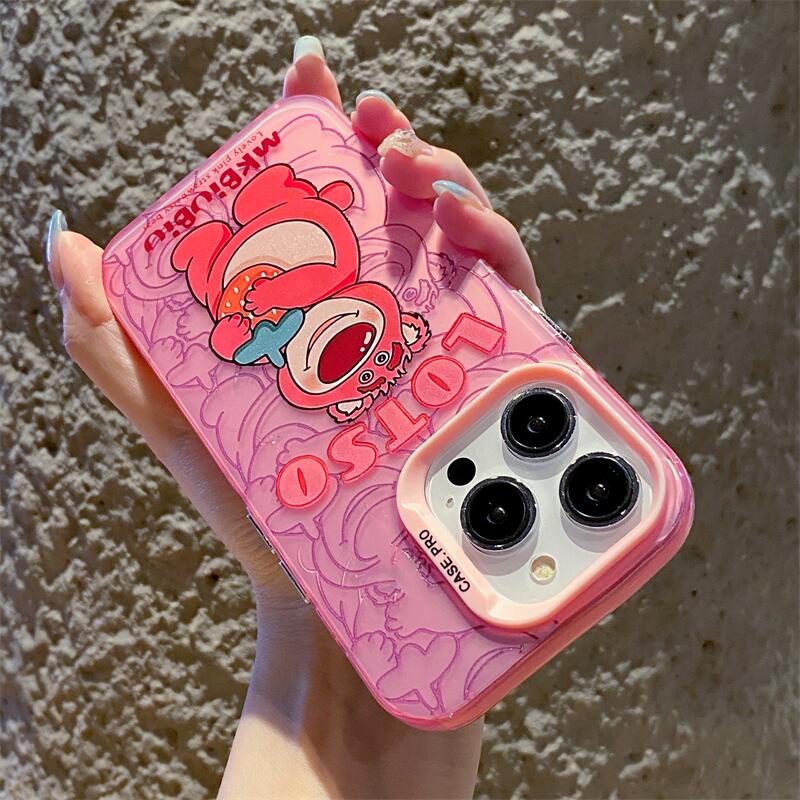 Ốp Điện Thoại Nhựa Cứng In Hình Gấu Lotso Dâu Đơn Giản Cho iphone 11 12 13 14 Pro Max ip 11 Promax 12 Promax 13promax