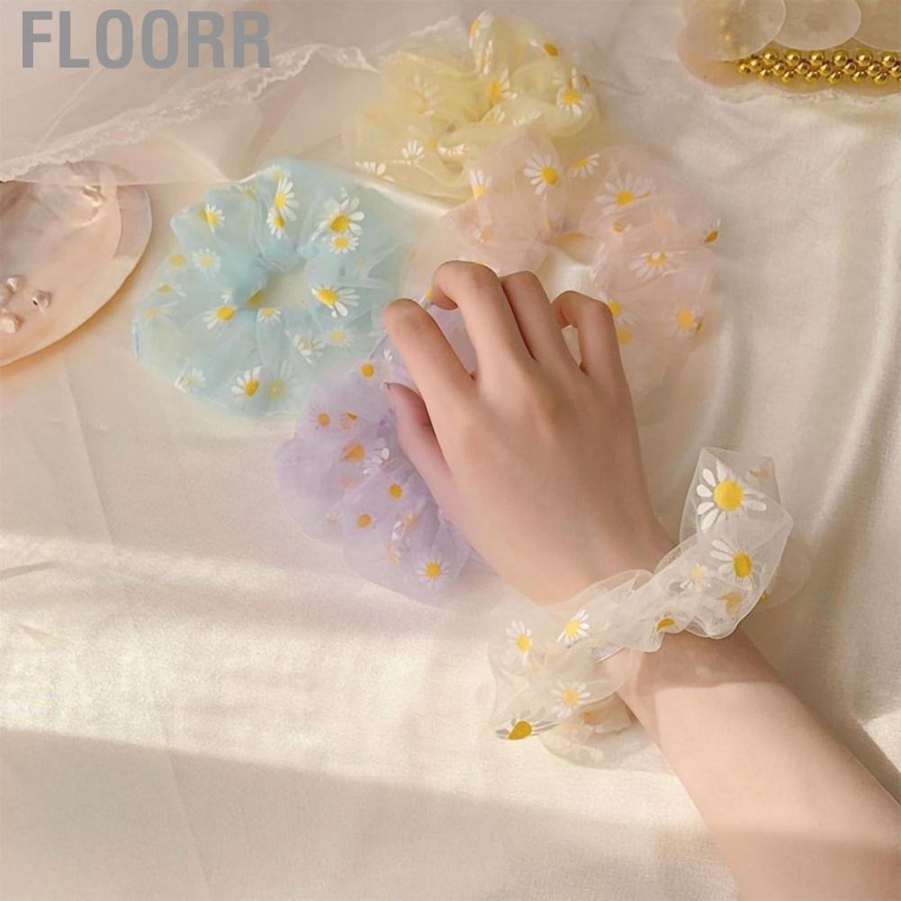 Floorr Hair Scrunchies Elastic Soft Gauze Daisy Pattern Large Intestine Bands Accessories