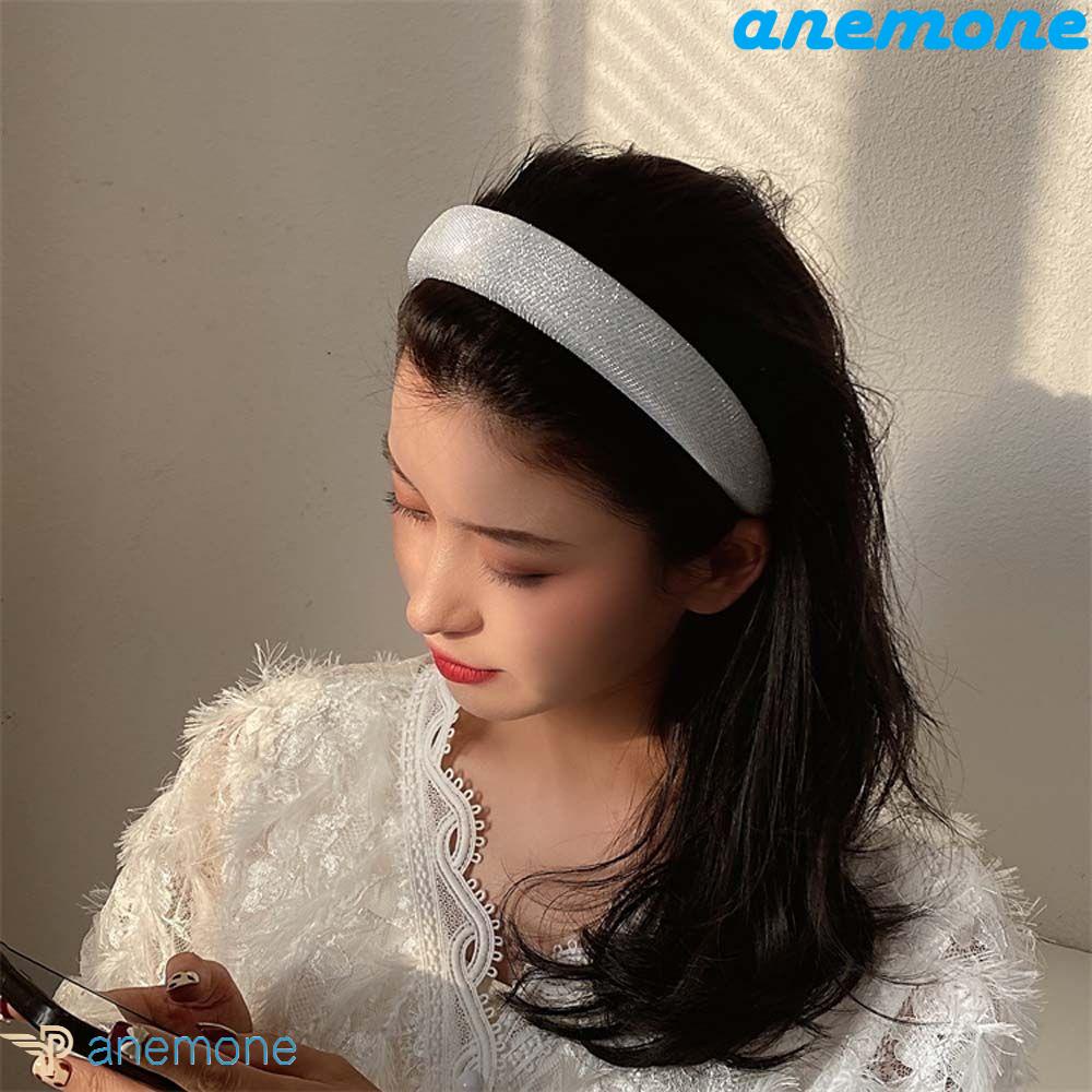 ANEMONE Băng Đô Cài Tóc Bằng Xốp Lụa Bóng Màu Sắc Ngọt Ngào Phong Cách Hàn Quốc