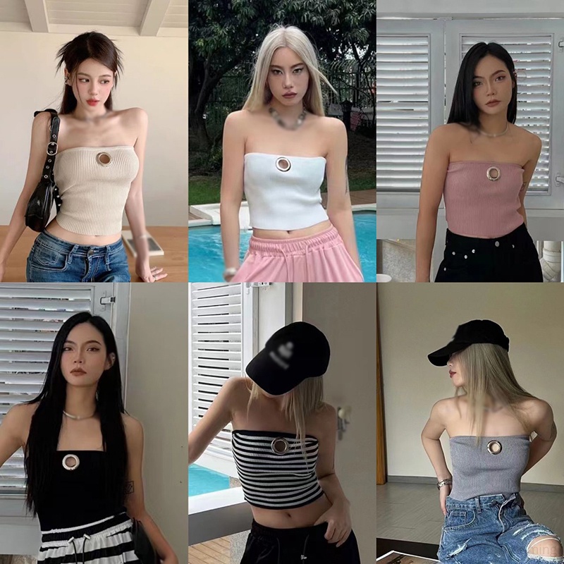 Áo Croptop Dệt Kim Dáng Ôm Thiết Kế Rách Kim Loại Thời Trang Quyến Rũ Cho Nữ