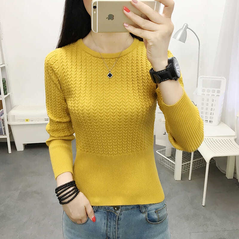 Áo Thun Sweater Dệt Kim Tay Dài Cổ Tròn Thời Trang Mùa Thu Cho Nữ