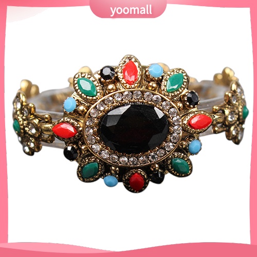 Vòng Đeo Tay Mạ Vàng Đính Đá Resin Nhiều Màu Phong Cách Bohemia Cổ Điển Dành Cho Nữ