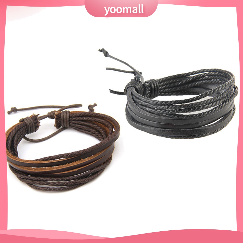 Vòng Tay Dây Bện Giả Da Nhiều Lớp Unisex