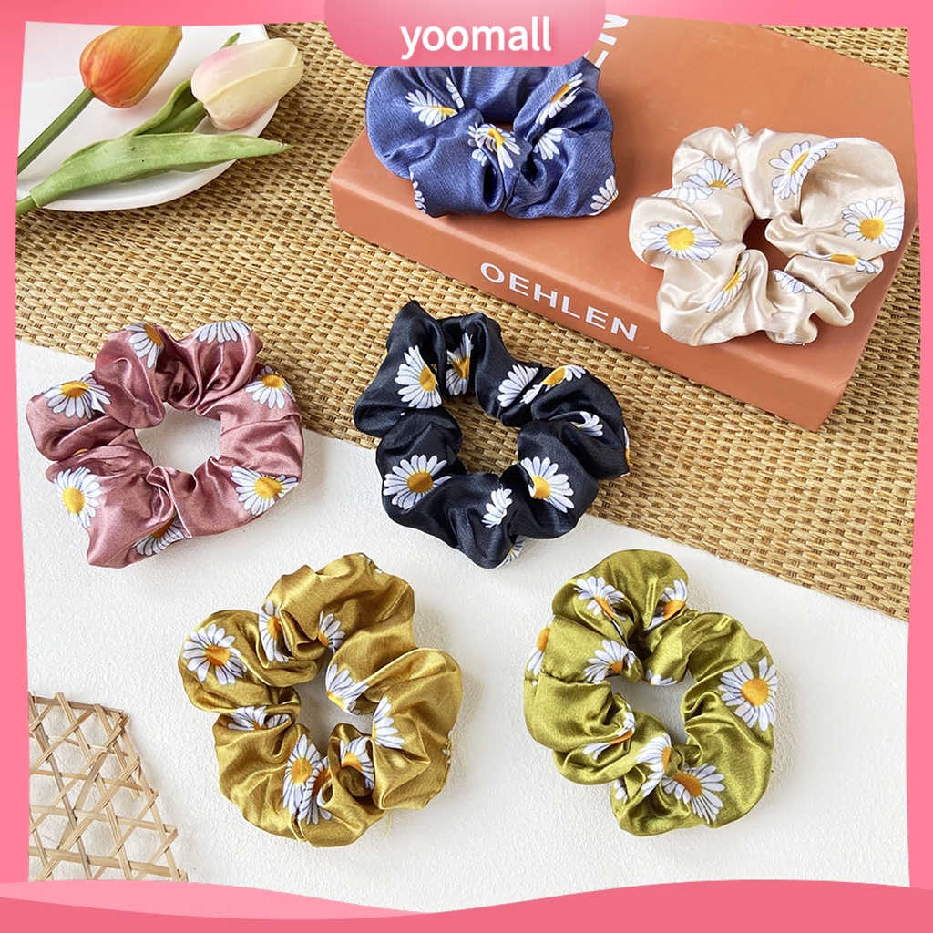 Dây Buộc Tóc Vải Satin Co Giãn In Họa Tiết Hoa Ngọt Ngào