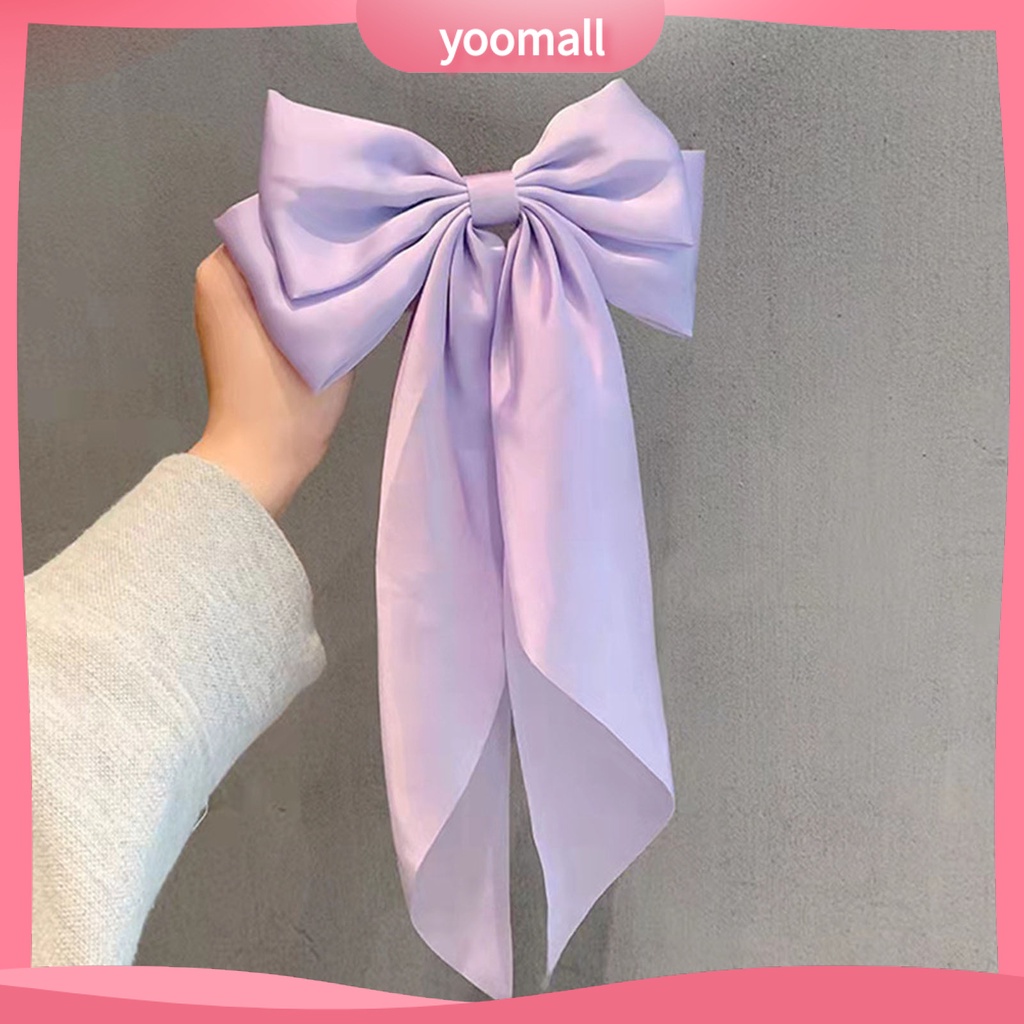 Kẹp Tóc Đuôi Ngựa Bằng Satin Hai Lớp Thắt Nơ Lớn Màu Trơn Thanh Lịch Cổ Điển Dành Cho Bạn Nữ