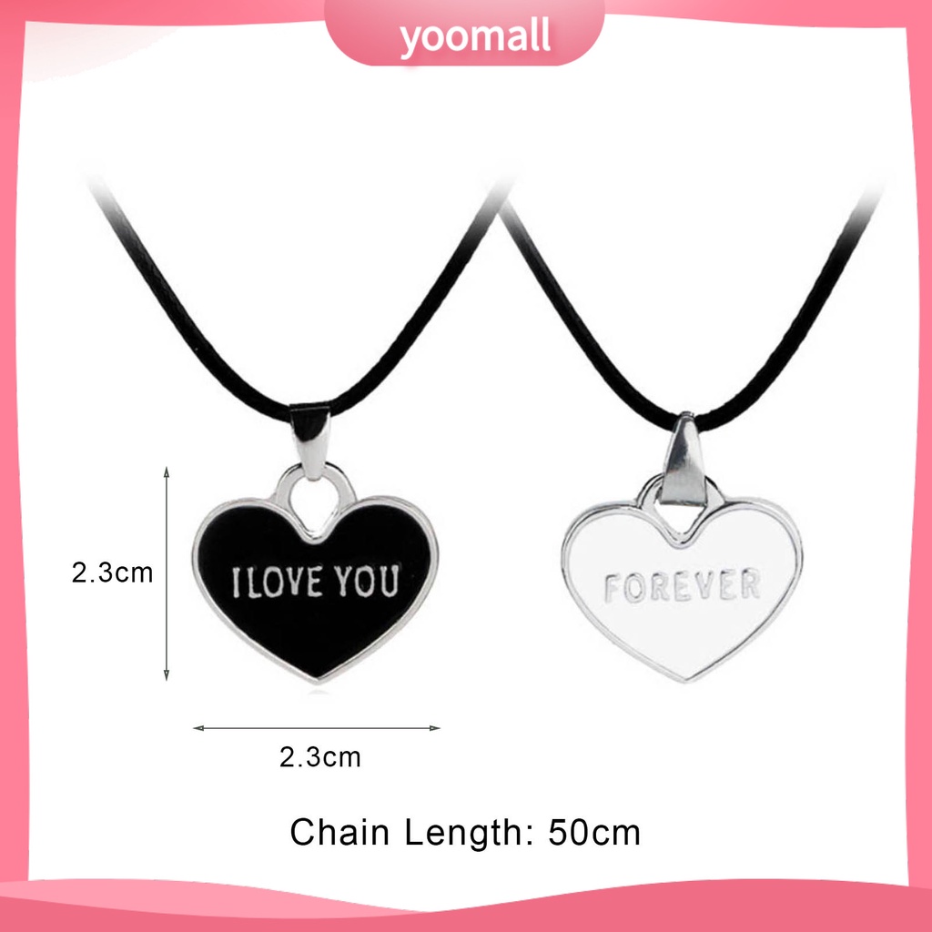 1 Cặp Vòng cổ Unisex Mặt Trái Tim Khắc Chữ I Love You Forever Màu Trắng Đen