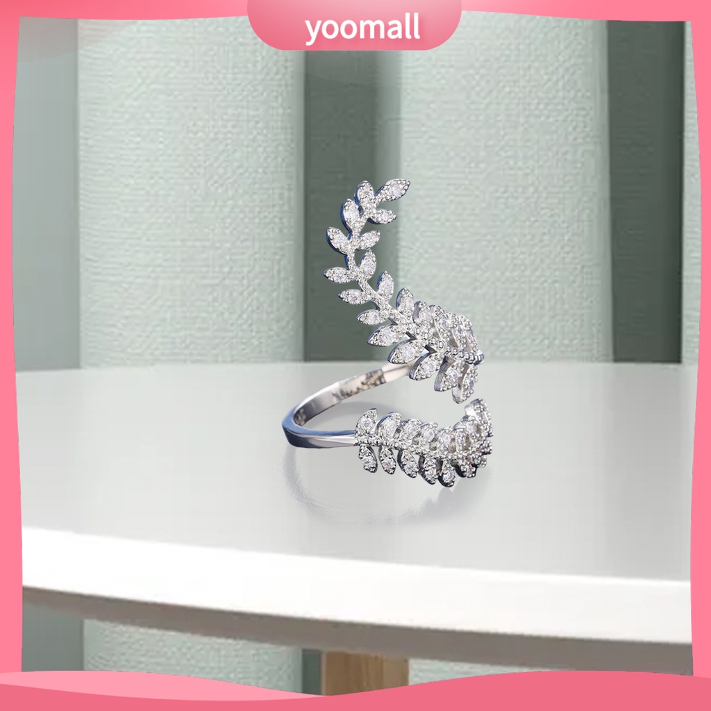 Nhẫn Cưới Dạng Mở Hình Chiếc Lá Màu Bạc Có Thể Điều Chỉnh Kích Cỡ