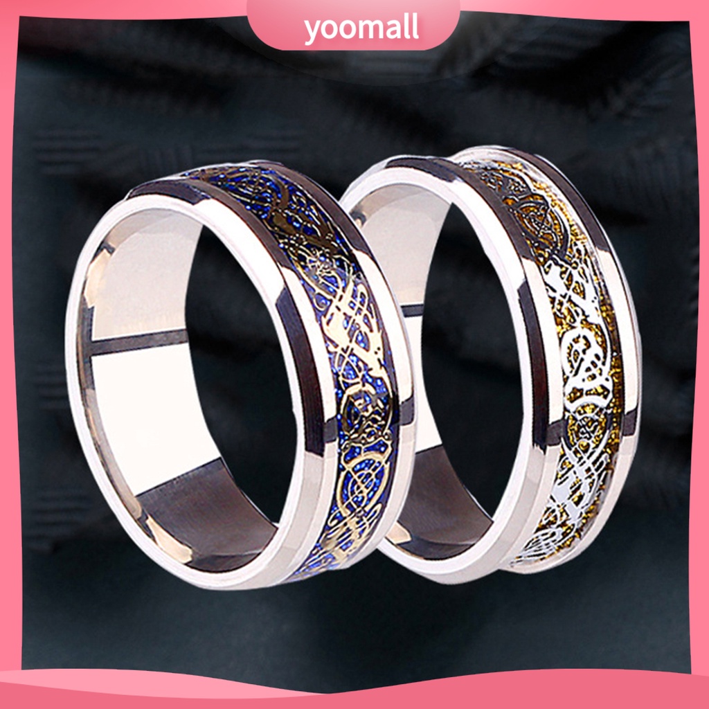 Nhẫn Thép Titan Đính Đá Hình Rồng Cá Tính Cho Nam Nữ