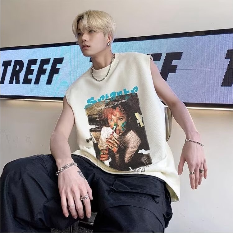 Áo Thun Sát Nách Dáng Rộng Cỡ Lớn Phong Cách Đường Phố Cá Tính Cho Nam