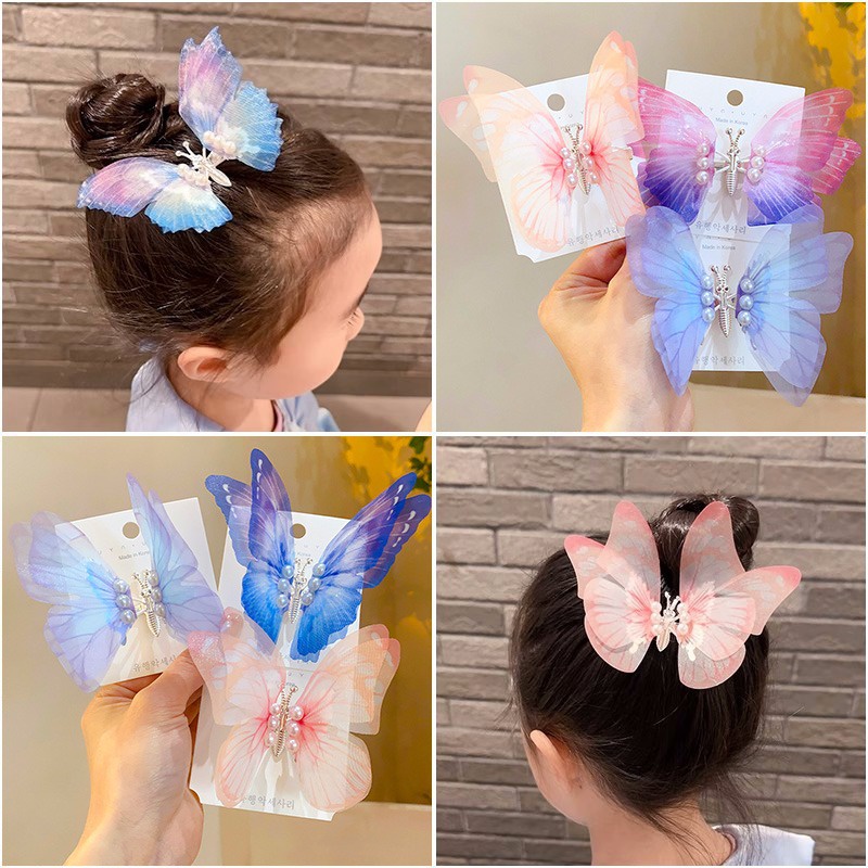 Bộ 2 Kẹp Tóc Hình Cánh Bướm Đính Đá Ba Chiều Cho Bé Gái 2023