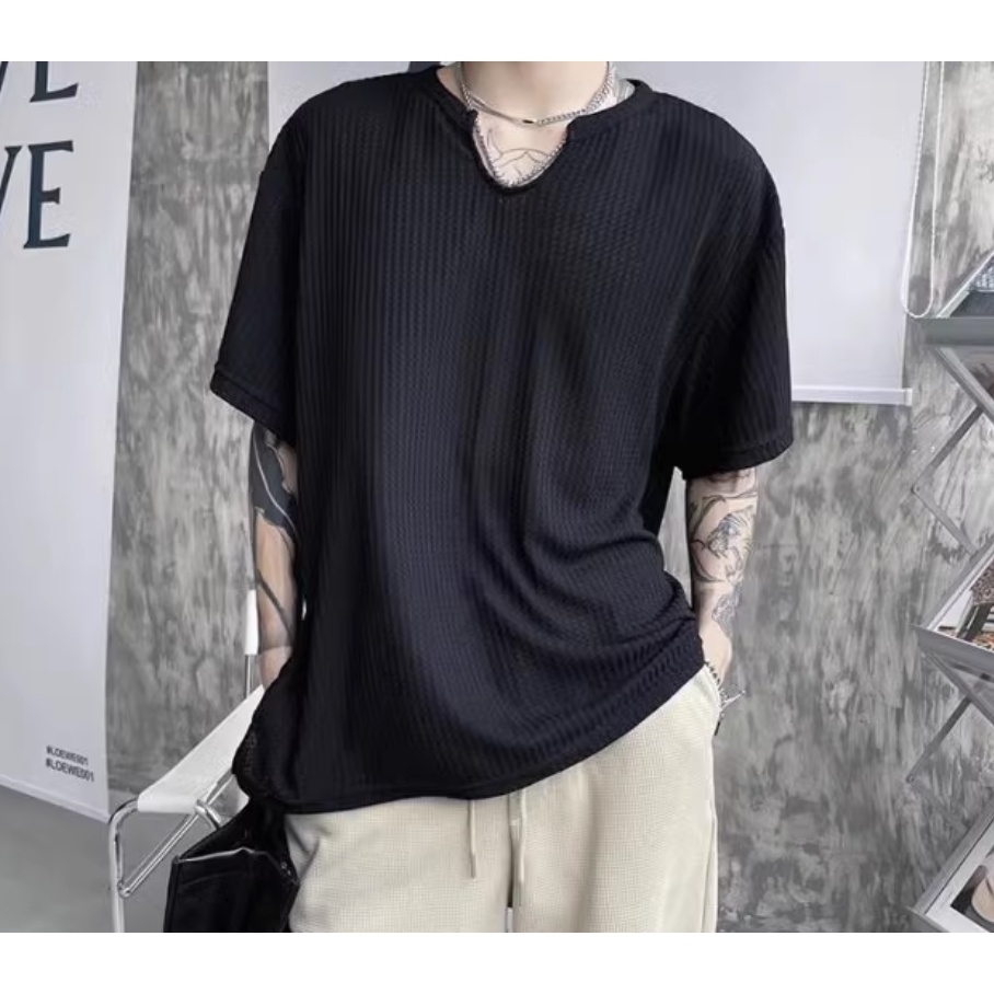 Áo Thun Tay Ngắn Cổ Chữ V Phong Cách Đường Phố Hàn Quốc Cho Nam