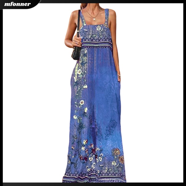 Áo liền quần Sát Nách Hở Lưng Dáng Rộng In Họa Tiết Thổ Cẩm Kiểu Retro Gợi Cảm Cho Bạn Gái