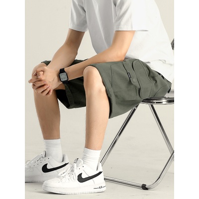 Quần Short Dây Rút Dáng Rộng Phối Nhiều Túi Phong Cách Retro Nhật Bản Cho Nam Giới