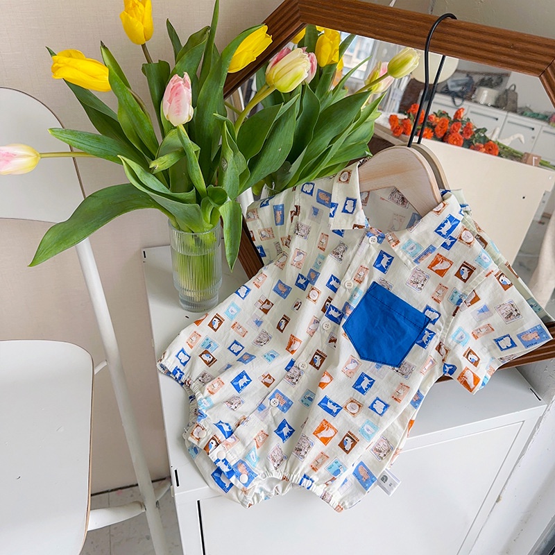 Áo Liền Quần Tam Giác Tay Ngắn In Họa Tiết Động Vật Hoạt Hình Siêu Dễ Thương Thời Trang Mùa Hè Cho Bé Sơ Sinh Từ 0 -