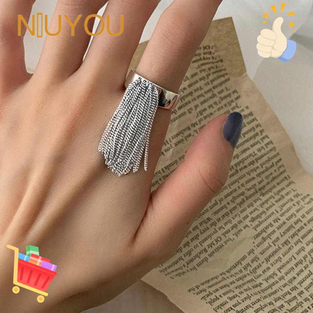 Nhẫn Hở Phối Dây Xích Tua Rua Nhiều Lớp Phong Cách Punk Cổ Điển Thời Trang Có Thể Điều Chỉnh