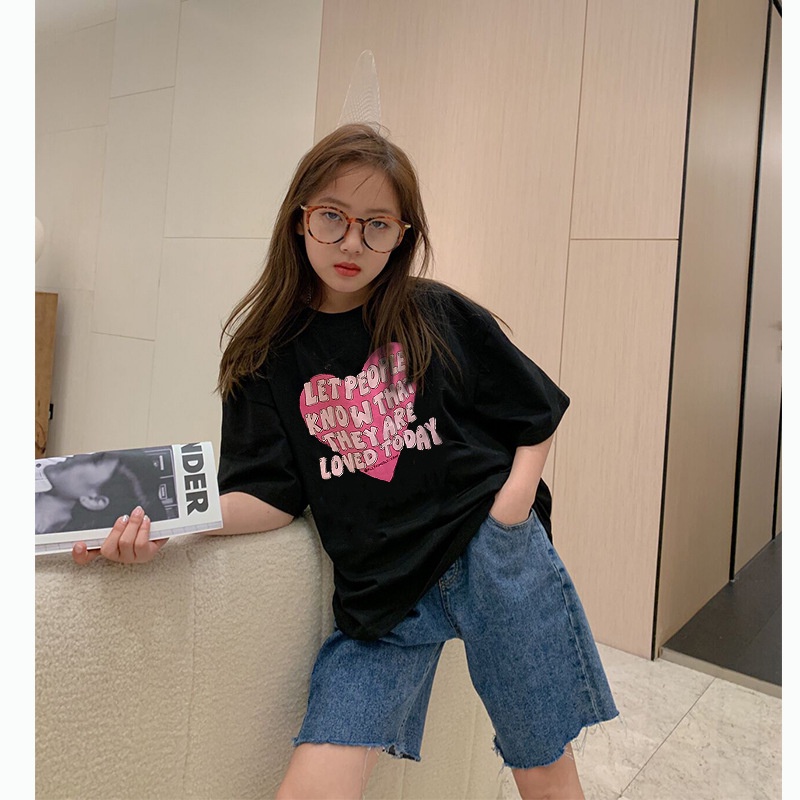 Áo Thun Tay Ngắn Dáng Rộng In Chữ Phong Cách Hip Hop Thời Trang Mùa Hè Cho Bé Gái