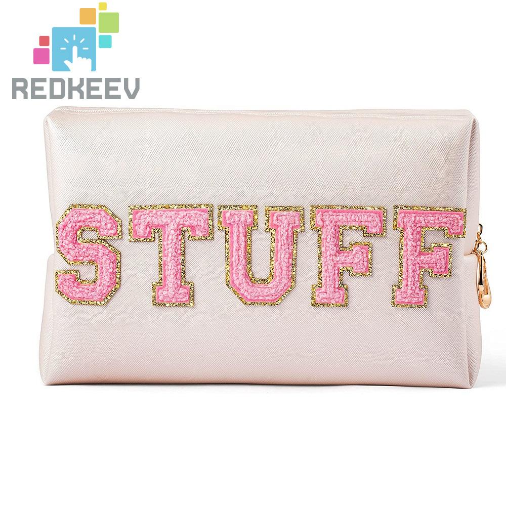 Túi Đựng Mỹ Phẩm Da PU Đa Năng Có Khóa Kéo In Chữ Thời Trang Cho Nữ