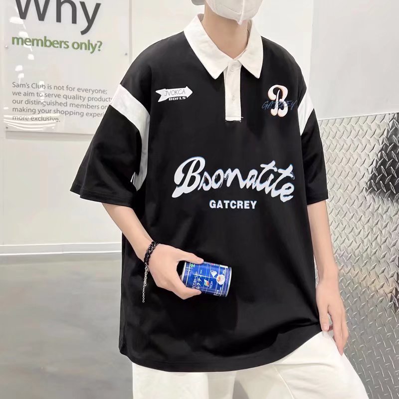 Áo Thun polo Tay Ngắn Dáng Rộng Màu Sắc Thời Trang Mùa Hè Phong Cách Hàn Quốc Cho Nam Giới