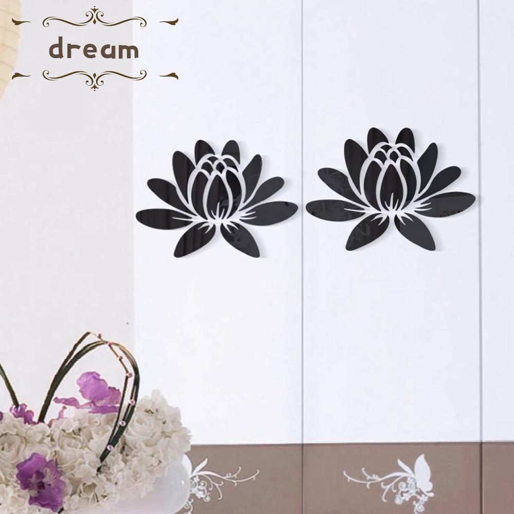 【DREAMLIFE】Chic Lotus Flower Acrylic Mirror Wall Decal Set for DIY Home Decoration