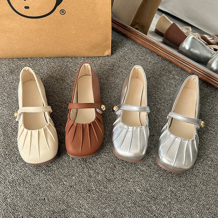 Giày Da PU Mũi Tròn Đế Bằng Phối Khóa Cài Thời Trang Mùa Hè Giản Dị Dành Cho Nữ