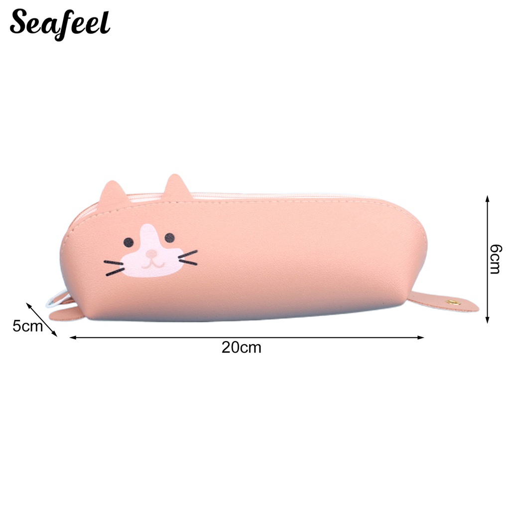 Túi Đựng Bút Giả Da Họa Tiết Mèo Biển Hoạt Hình Dễ Thương Có Khóa Kéo