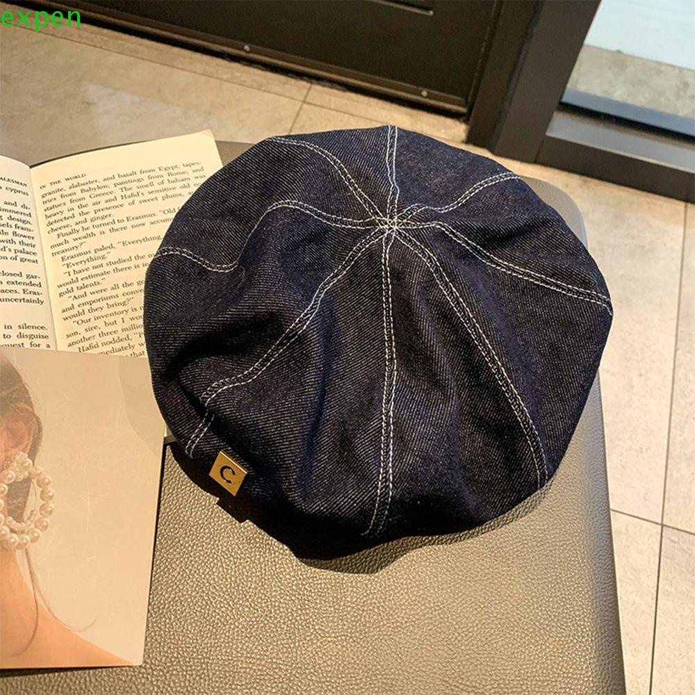 EXPEN Mũ Beret Denim Thời Trang Đường Phố Harajuku Cá Tính Cho Nam Nữ