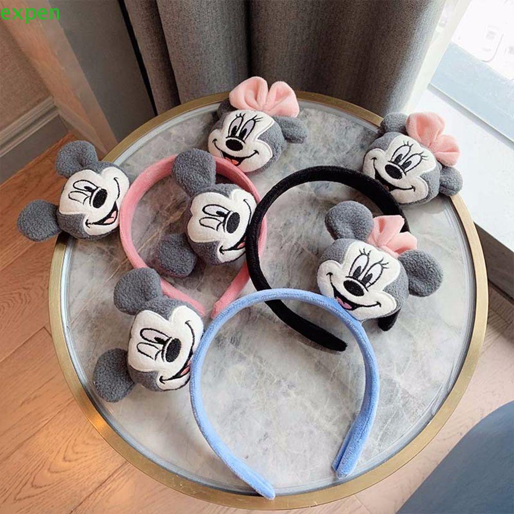 EXPEN Dây Cột Tóc Bản Rộng Bằng Vải Mềm Đính Nơ In Hình Chuột Mickey Dễ Thương Cho Nữ