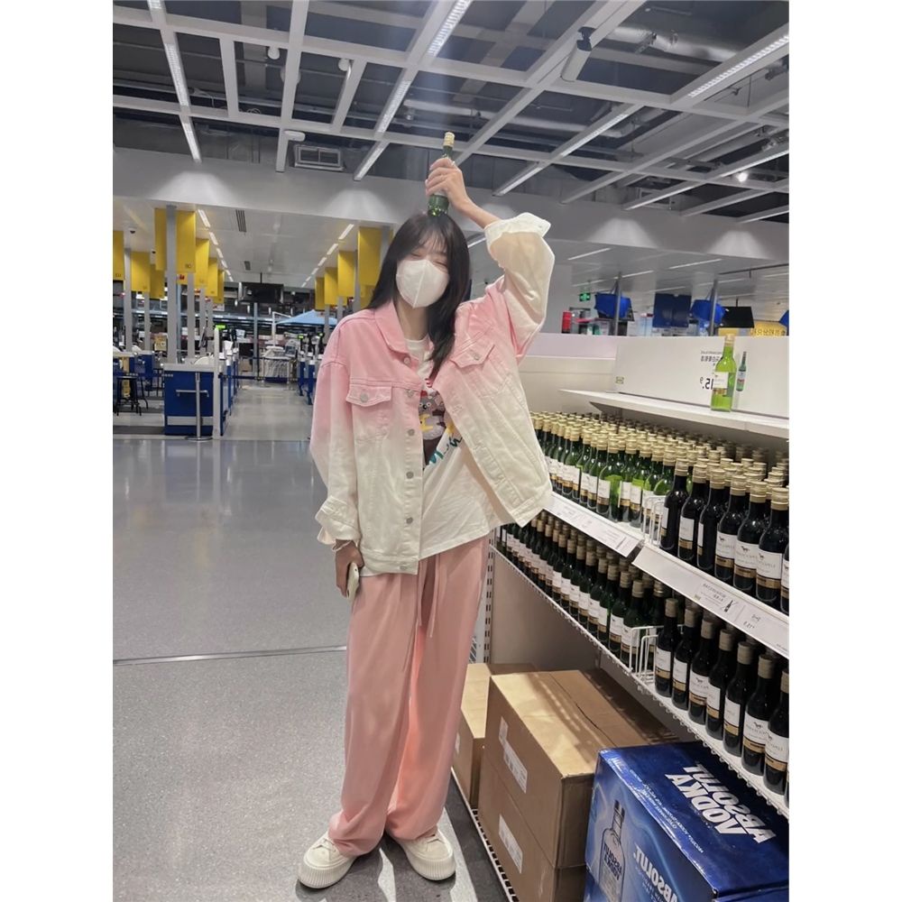 Áo Khoác Denim Dáng Rộng Màu Gradient Phong Cách Preppy Thời Trang Mùa Thu 2023 Mới