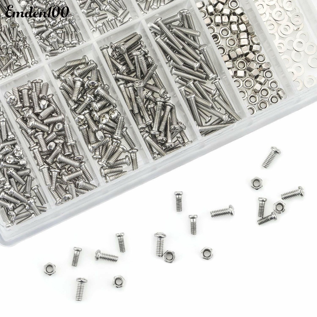 Hộp 1000 Ốc Vít 18 Loại Khác Nhau Bằng Thép Không Gỉ Dùng Để Sửa Chữa Mắt Kính