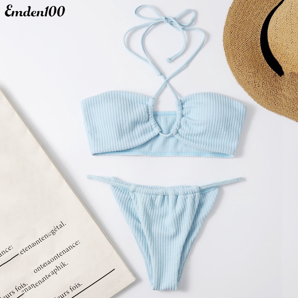 Emden Bộ Đồ Bơi Bikini Lưng Cao Có Đệm Mút Khoét Rỗng Phía Trước Cho Nữ