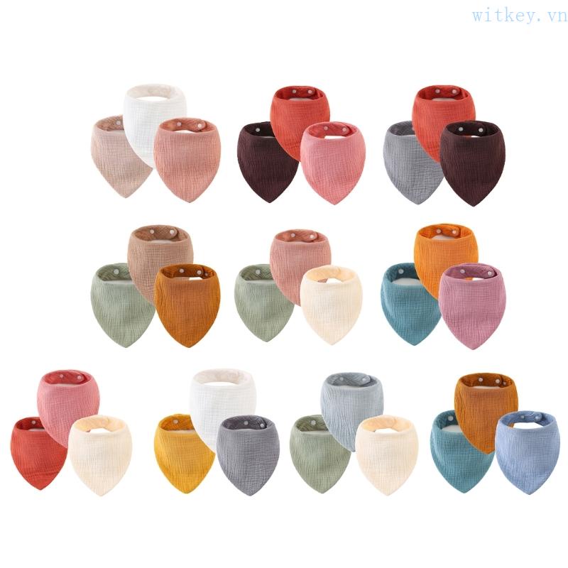 Bộ 3 Yếm Ăn Cotton 3 Lớp Màu Trơn Dành Cho Bé Trai Gái