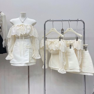 Set áo ren trễ vai mix chân váy tacta set áo trễ vai ren chân váy tafta tôn dáng