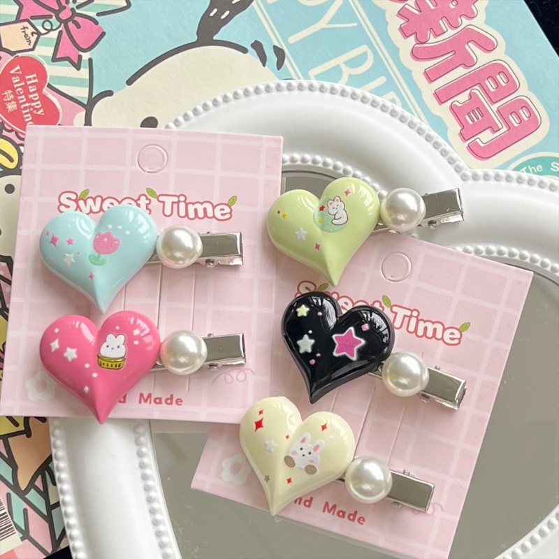 Kẹp Tóc Mái Bằng Bạc Hình Trái Tim Y2K Màu Pastel Dành Cho Nữ