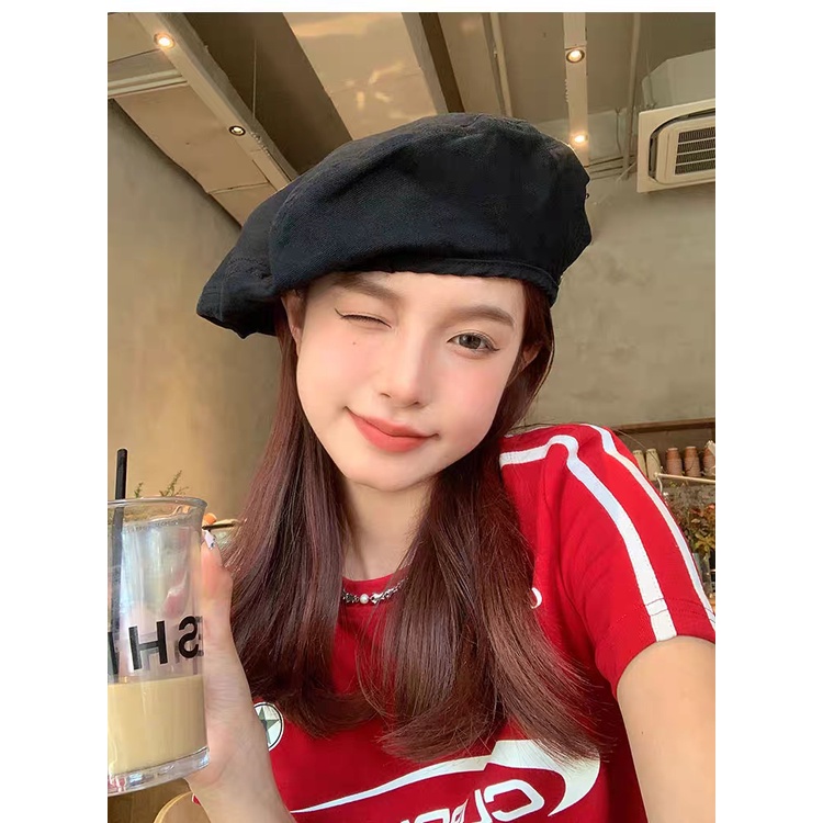Mũ beret nữ trơn, mũ nồi họa sĩ chất liệu cotton cao cấp họa tiết phong cách ulzzang có dây rút thời trang thu đông