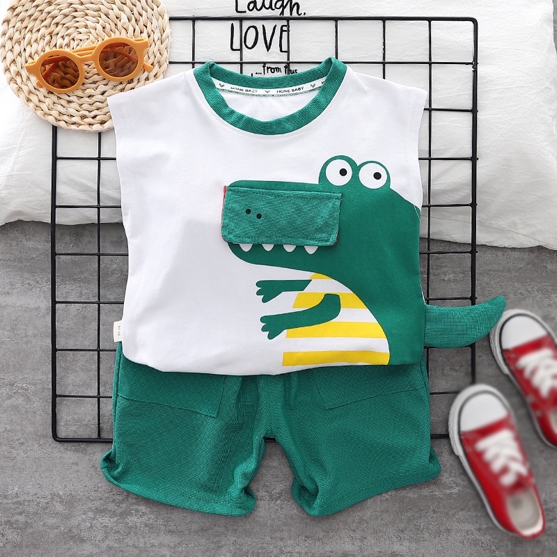 Bộ Đồ Thể Thao Không Tay Họa Tiết Hoạt Hình Thời Trang Mùa Hè Hàn Quốc Dành Cho Bé