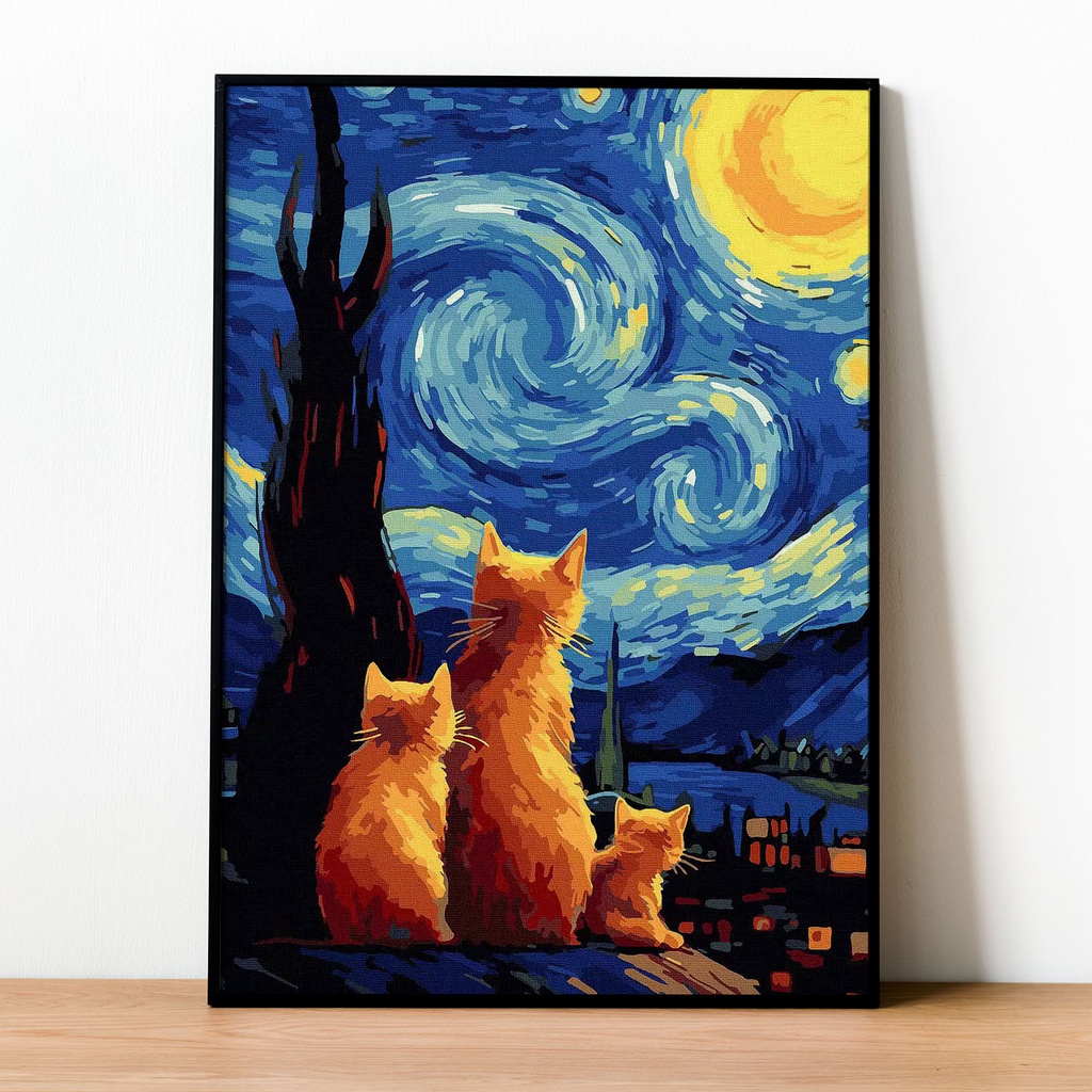 ✅Tranh số hóa Vangogh Ngắm nhìn đêm đầy sao đã căng khung 40x50cm