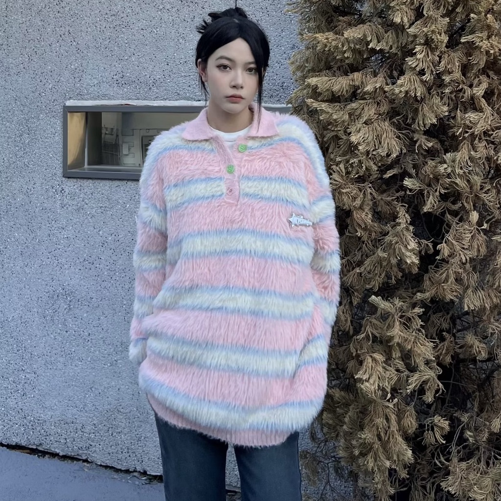 Áo Sweater Dáng Rộng Họa Tiết Màu Nhuộm Phong Cách Retro Cao Cấp