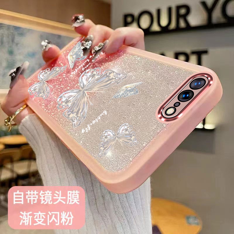 ốp lưng iphone 6 7 8 6s iphone 6 6s 7 8 plus Ốp Điện Thoại Lens Protection Film Soft Transparent Butterfly Pattern Gradient Color Trường hợp điện thoại iphone 6 7 8 6s iphone 6 6s 7 8 plus Shock Protection Case