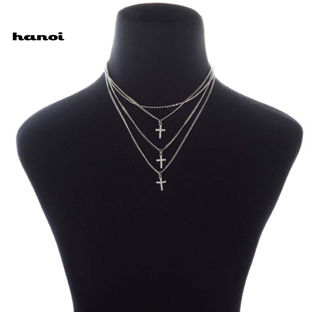 Vòng cổ Đa LớP MặT Chữ ThậP ĐíNh Kim Cương Giả ThờI Trang Cho Nữ