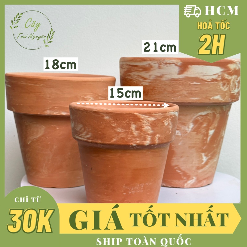 CHẬU ĐẤT NUNG LOANG MÀU GỜ BASIC 15CM, 18CM, 21CM, (1 chậu),chậu trồng cây, trang trí nội thất, Cây Tươi Nguyên CTN1555
