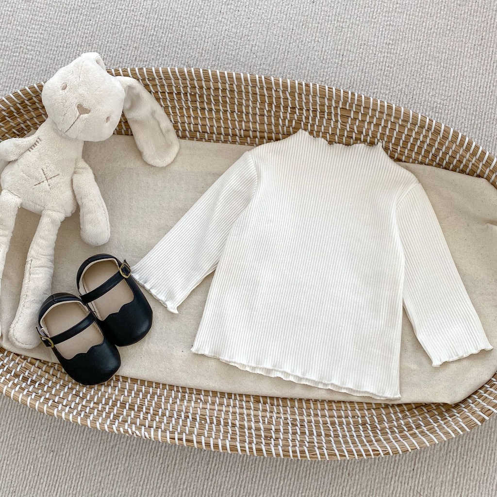 Áo Thun Tay Dài Cổ Cao Màu Trơn Thời Trang Mùa Thu Cho Bé Gái 1 Tuổi