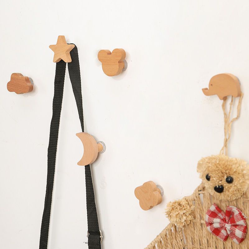 Móc Gỗ Treo Tường Không Đục Lỗ Hình Trăng Sao Đám Mây Đơn Giản Trang Trí Nhà Cửa