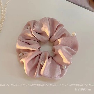 Vòng buộc tóc ruột già satin ngọc trai dây buộc tóc bóng mùa hè cao cấp cho nữ dây buộc tóc Dây Buộc Tóc ruột mỡ khí chất đơn giản