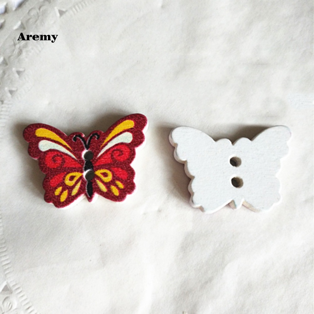 Set 50 Nút Gỗ 2 Lỗ Hình Bươm Bướm Nhiều Màu Trang Trí Quần Áo DIY