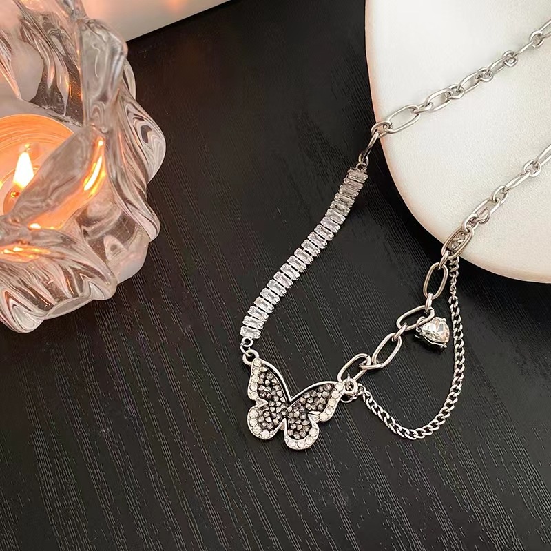 Vòng cổ Hình Bướm Đen Đính Đá Zircon Thời Trang Cho Nữ