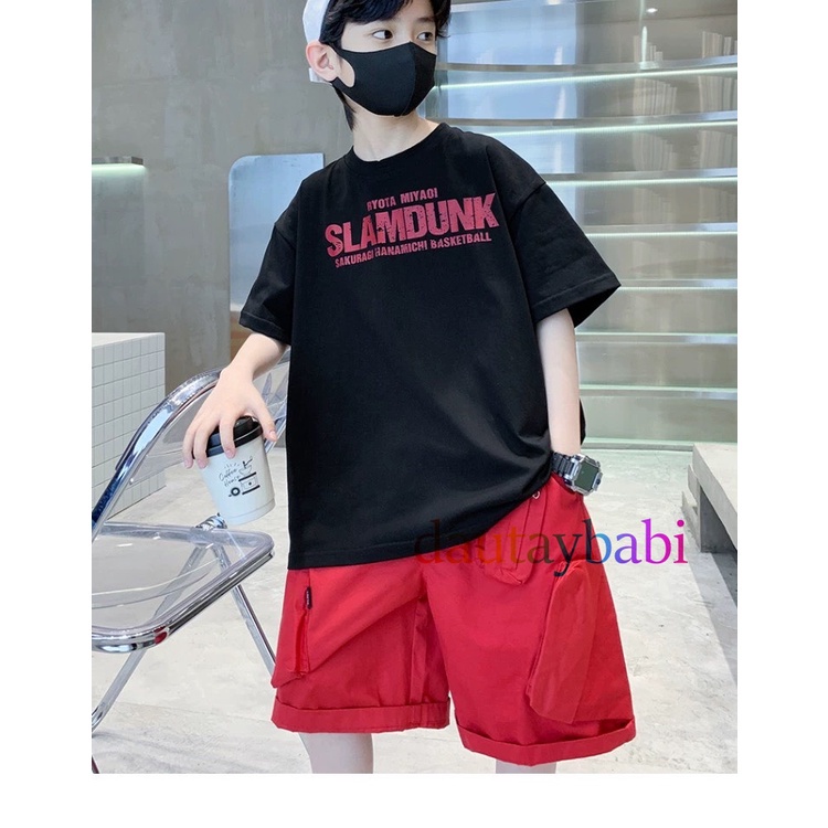 Sét bộ bé trai size đại cồ in 𝗦𝗟𝗔𝗠𝗗𝗨𝗡𝗞 cá tính thun cotton cao cấp xịn mịn mùa hè năng động cho bé 25-53kg