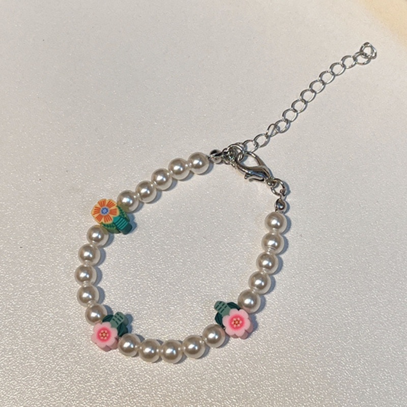 Vòng Đeo Tay Hạt Đất Sét Thủ Công Nhiều Màu Đính Hoa Và Ngọc Trai Cho Nữ